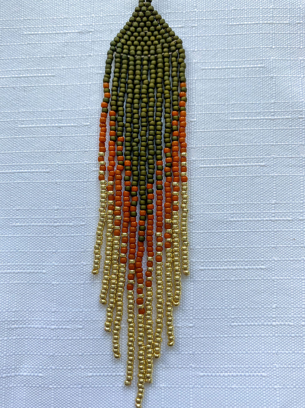 Miniature : Boucles d'oreilles à franges perlées vertes, terre cuite et dorées