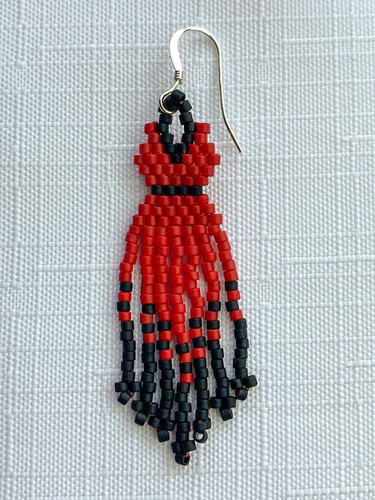 strapless open back dress Beaded earrings by Paula Lawson  Haida Gwaii Museum Gift Shop