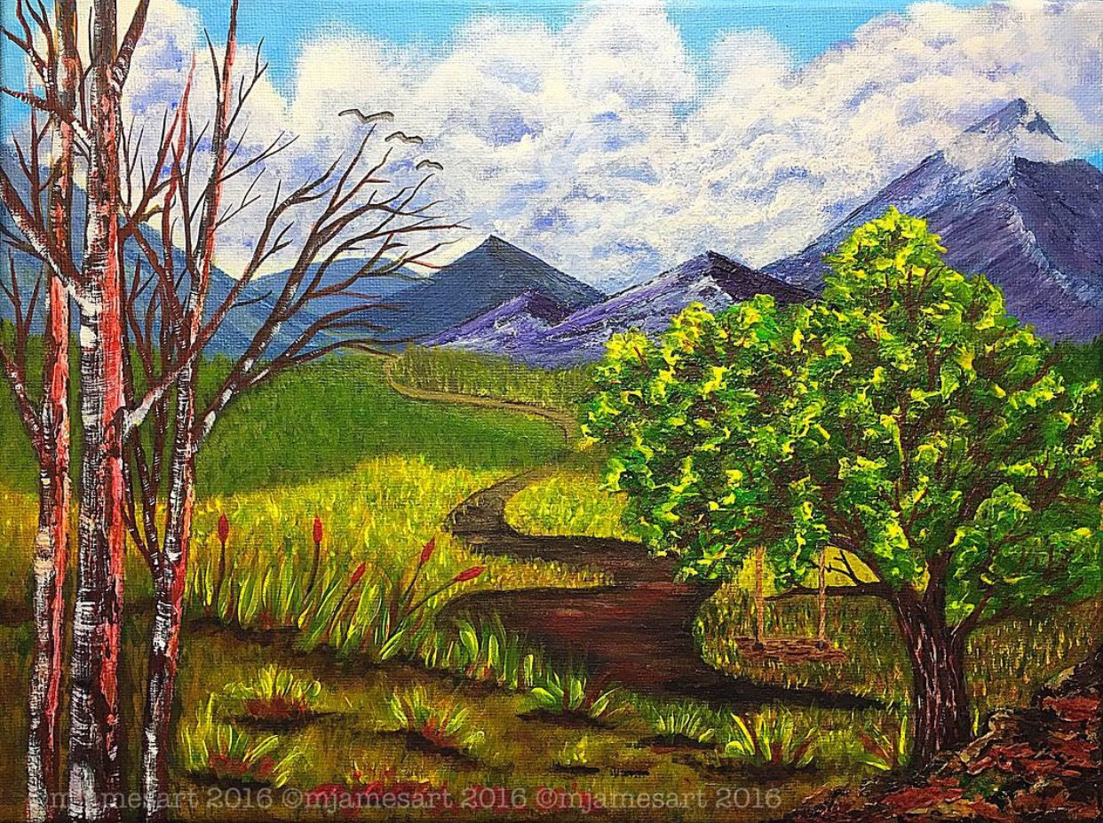 Meadow, Dead Trees, Path to the Mountains, Winding Road, Swing On a Tree Branch