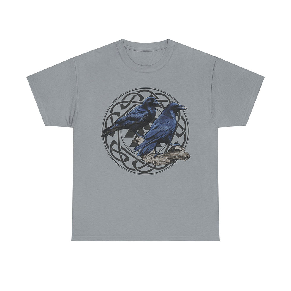 Thumbnail: Huginn & Muginn Valknut Rune T-Shirt Odins Ravens Norse Gift