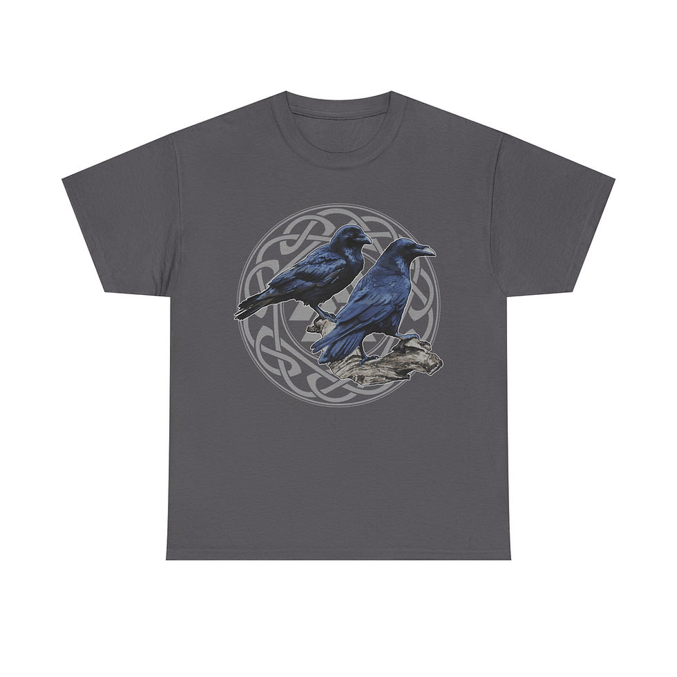 Thumbnail: Huginn & Muginn Valknut Rune T-Shirt Odins Ravens Norse Gift