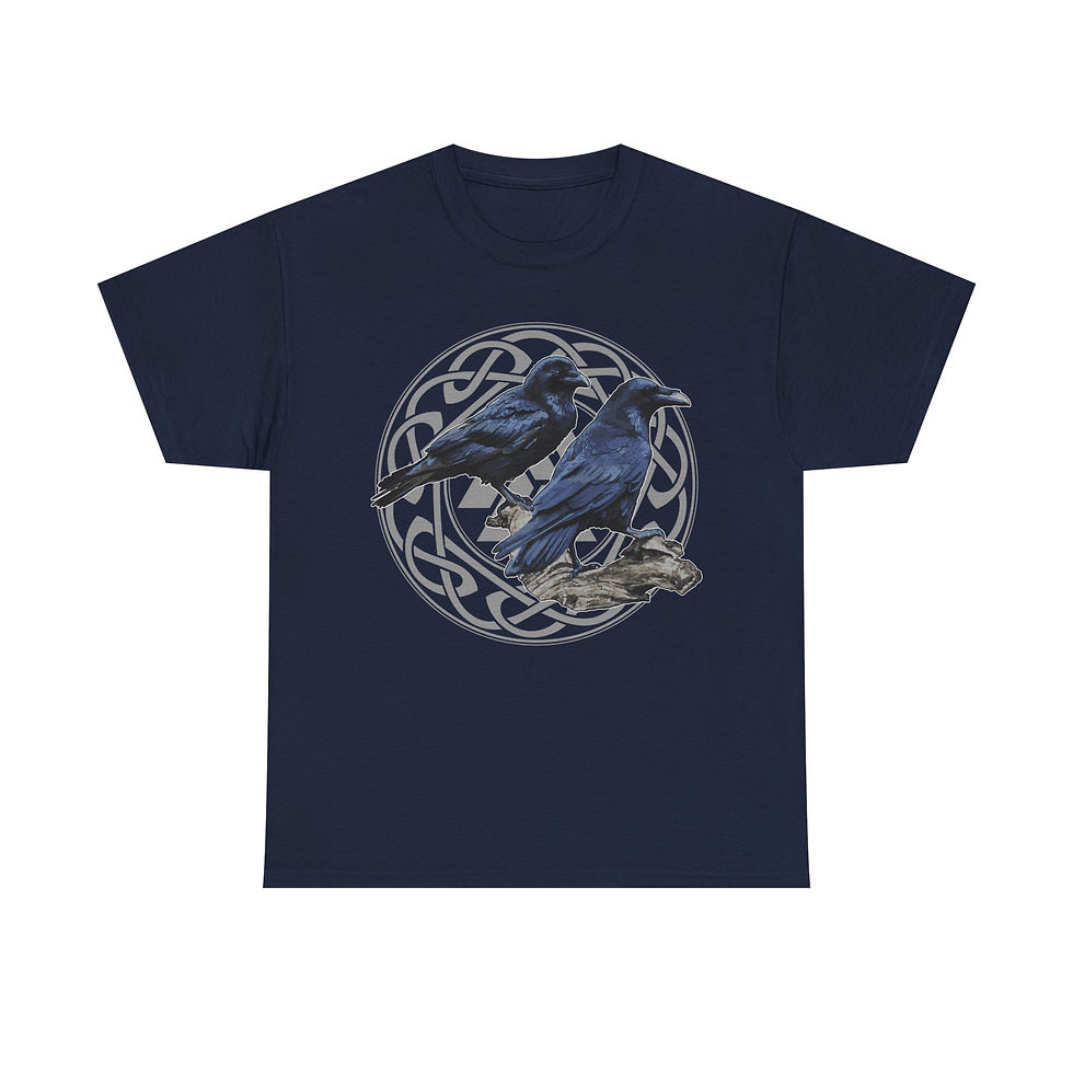 Thumbnail: Huginn & Muginn Valknut Rune T-Shirt Odins Ravens Norse Gift