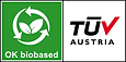eco-friendly label for packing list envelopes - logo OK BIOBASED TÜV Austria