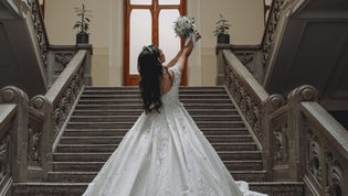 Bride wearing an elegant wedding dress on her wedding day in Kentucky.