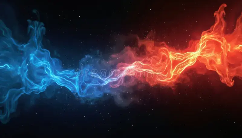 dynamic-illustration-features-blue-red-fire-flames-merging-dark-background-visuals-create-
