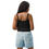 Thumbnail: Women's black micro-rib tank top displaying. No worries beach theme.