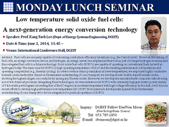 Prof. Kang Taek Lee delivered an invited talk in Monday Lunch Seminar at DGIST