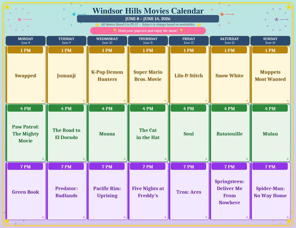 Windsor Hills Florida Activity Calendar June 2026