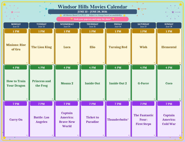 Windsor Hills Florida Activity Calendar June 2026