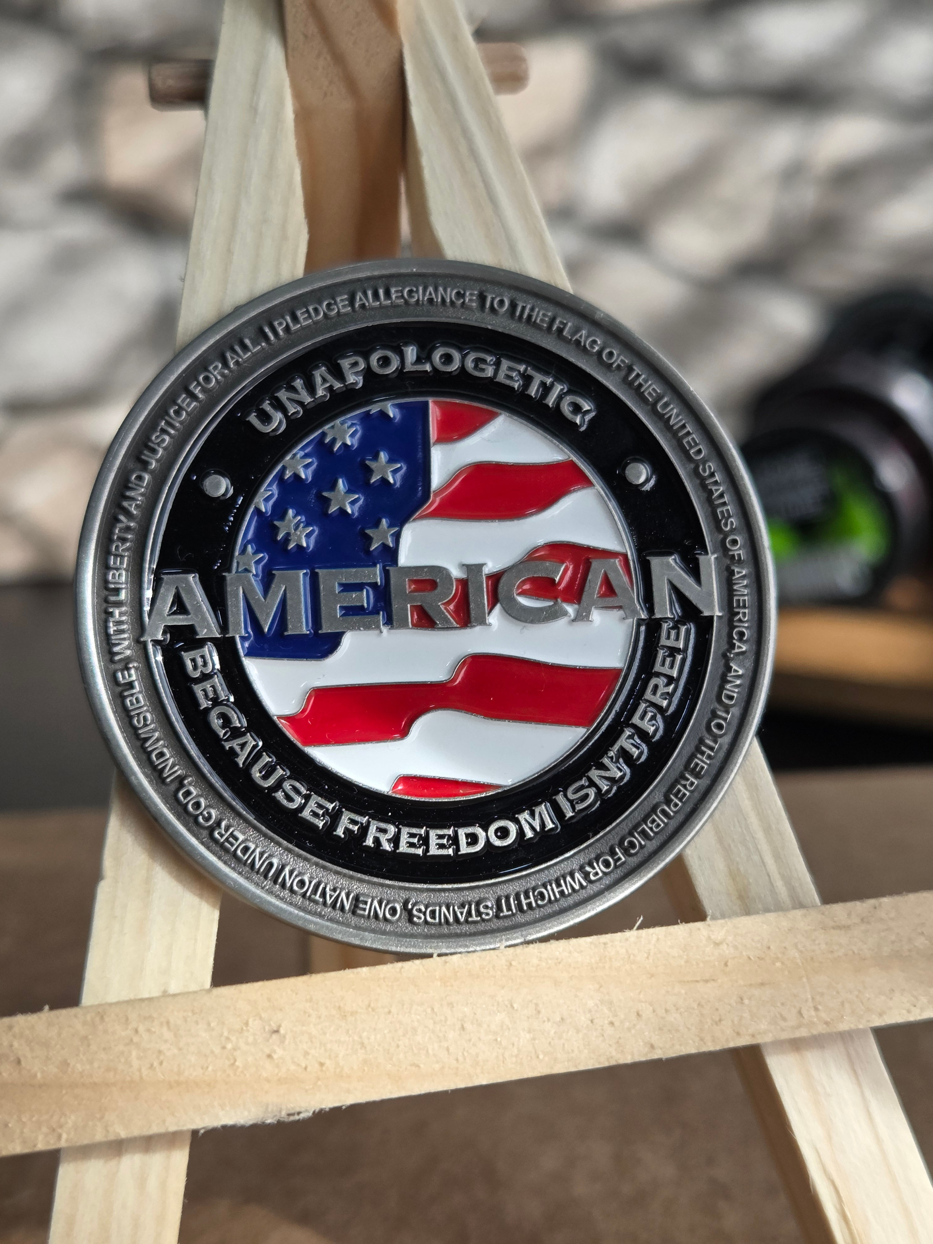 UNAPOLOGETIC AMERICAN - METAL EMBLEM