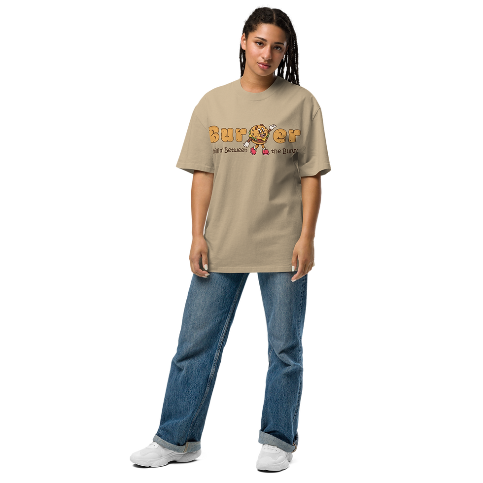 Thumbnail: "BURGER | Chillin' Between the Buns" Oversized faded t-shirt