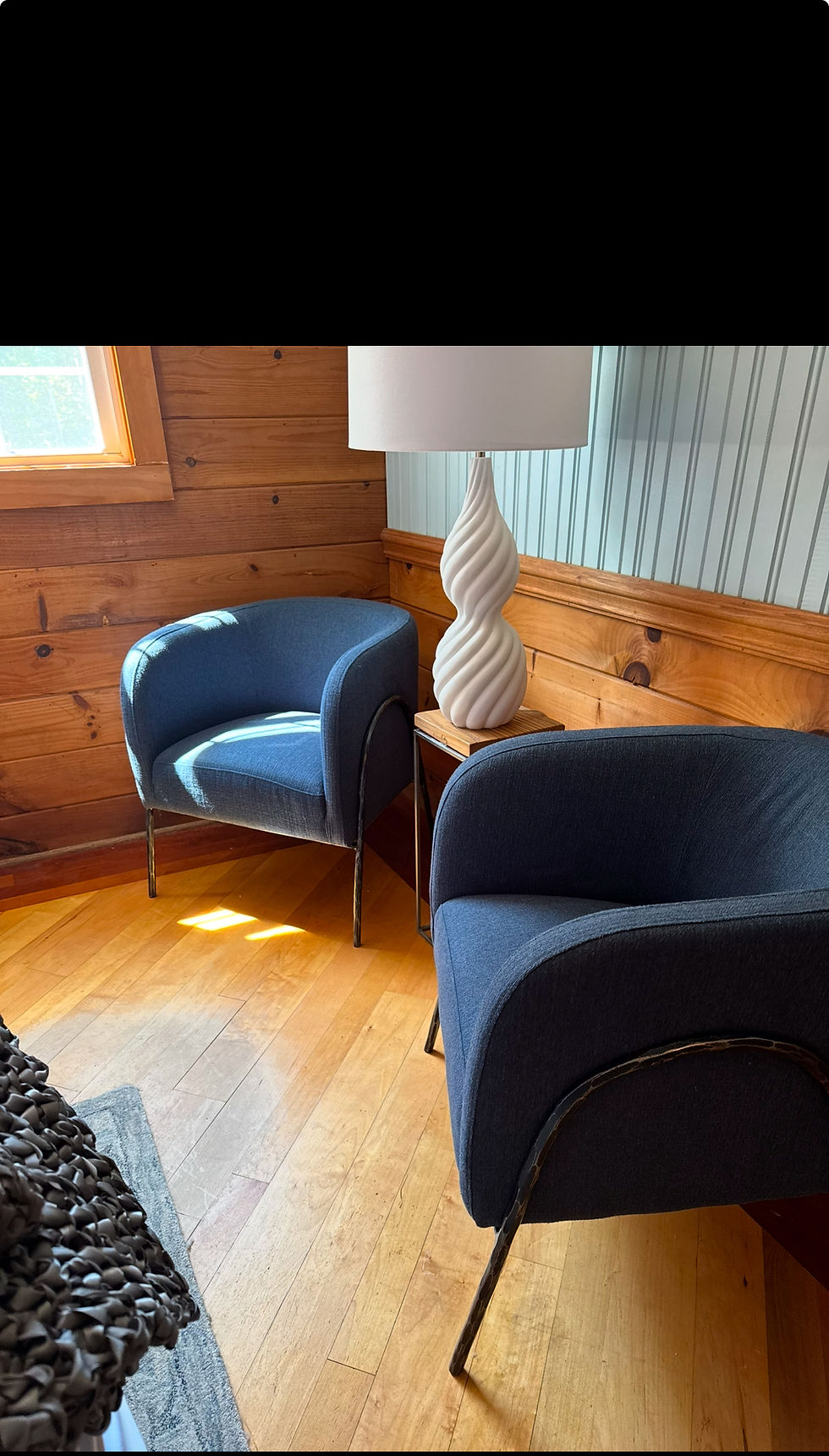 Uttermost Jacobson Denim Barrel Chair with Solid Wrought Iron Legs