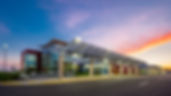 Central Wisconsin Airport terminal at sunset.