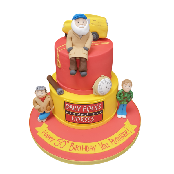 A festive celebration cake inspired by the popular UK TV show 'Only Fools And Horses'. Featuring intricately designed decorations and iconic elements from the series.
