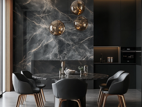 black modern dining room with stylish and modern dining chairs