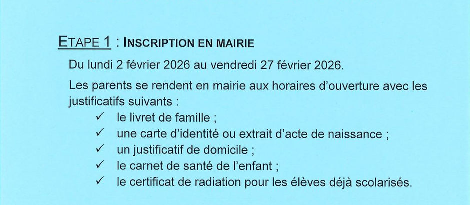 Inscriptions Ecole - Rentrée septembre