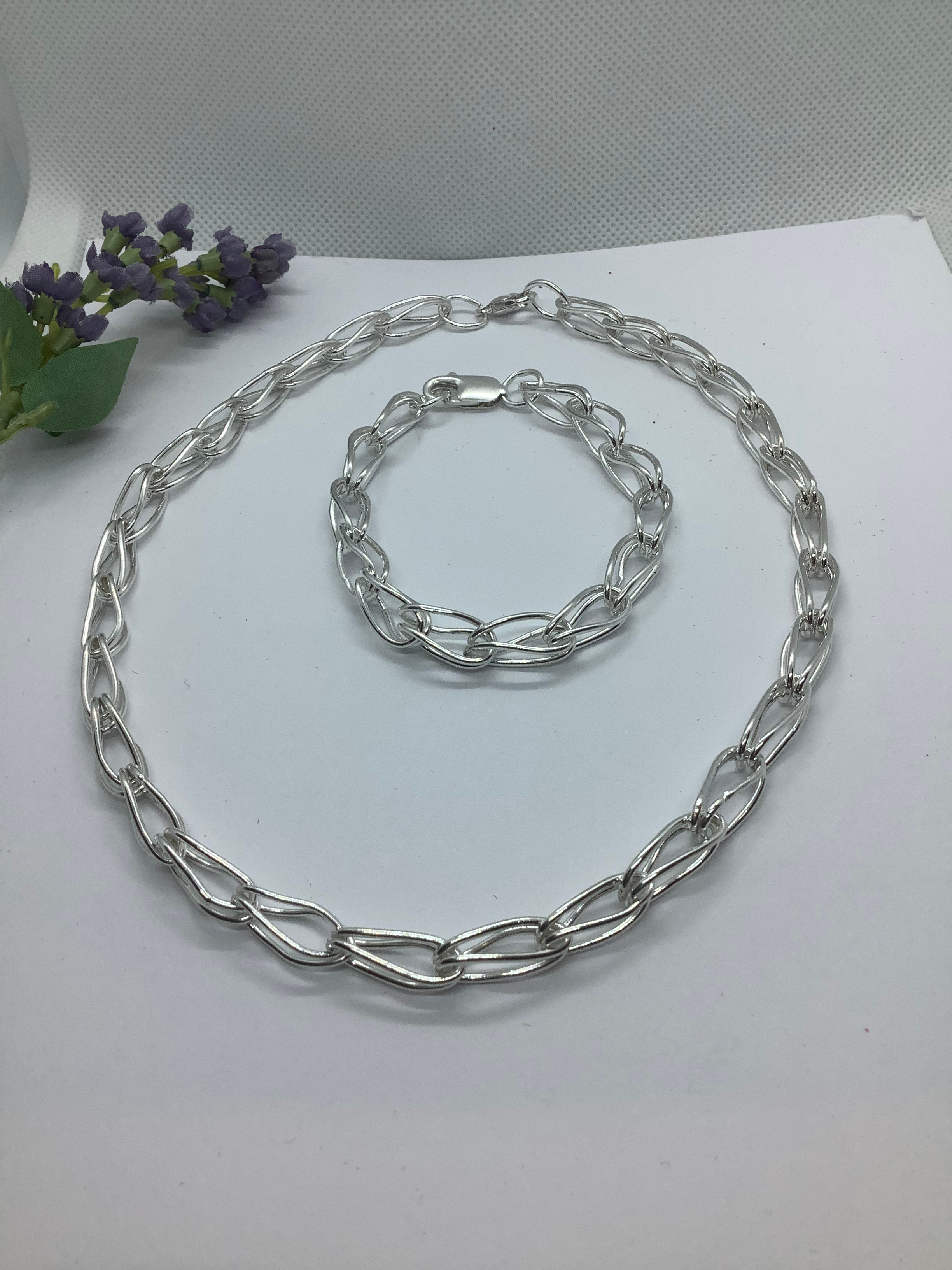 Argentium Linked Chain Necklace and Matching Bracelet