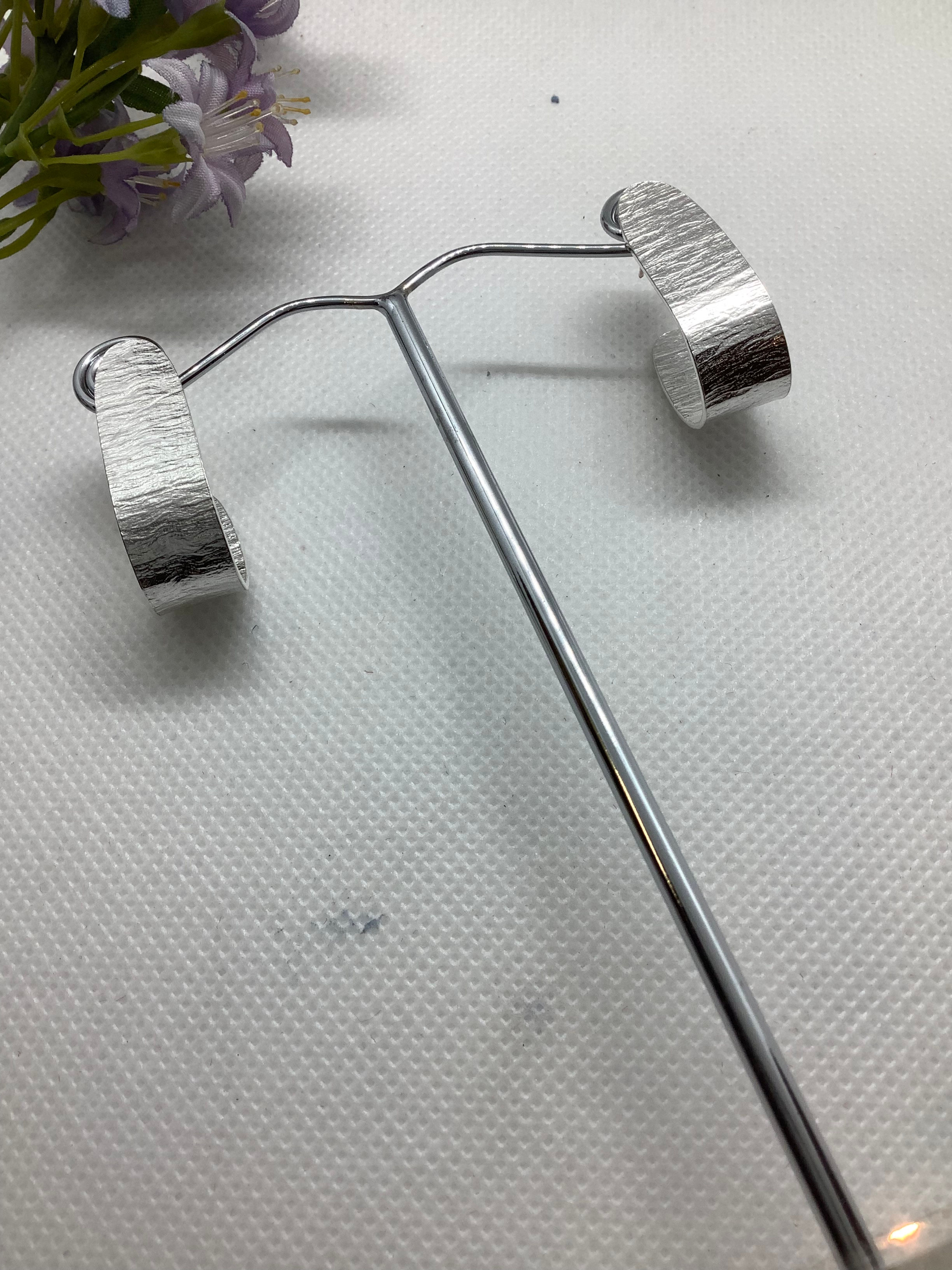 Textured sterling silver half hoop earrings