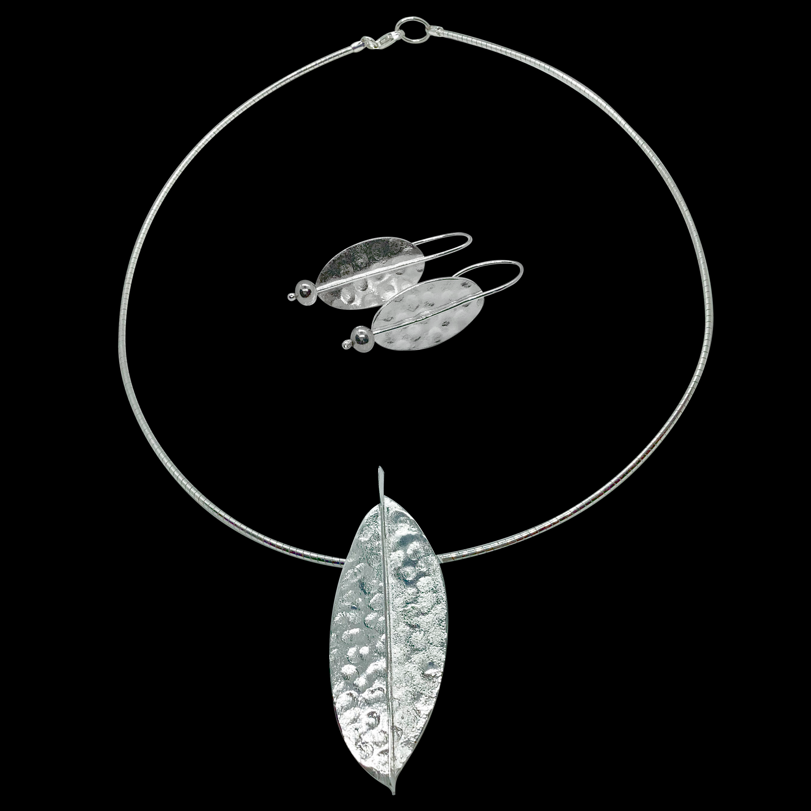 Sterling Silver Leaf Pendant with matching Earrings