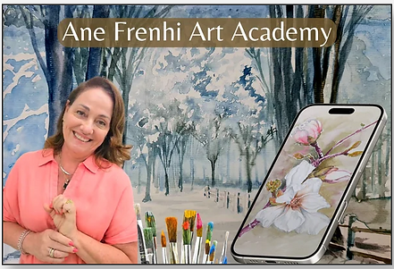 Profa. Ane Frenhi no estúdio de aquarela