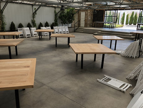 White oak large event tables. 60" x 60" with 1.5" skirt. Bulk orders or single orders. Custom orders