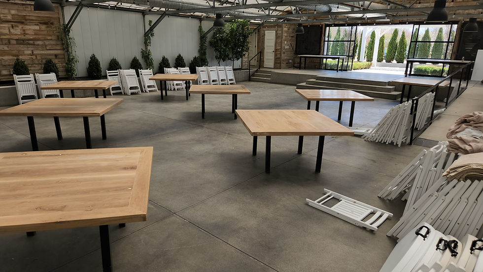 Thumbnail: 60" x 60" solid bordered plank top dining table