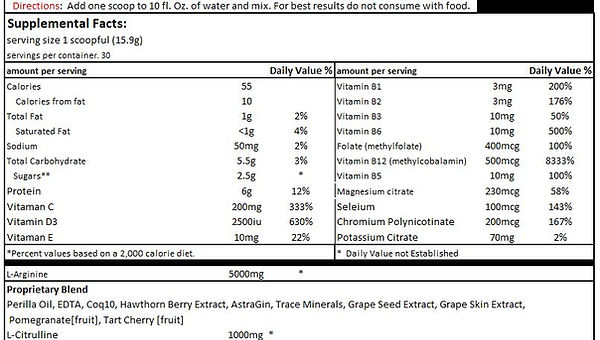 SPX Nutrition Extreme Cardio L-Arginine supplemental Facts