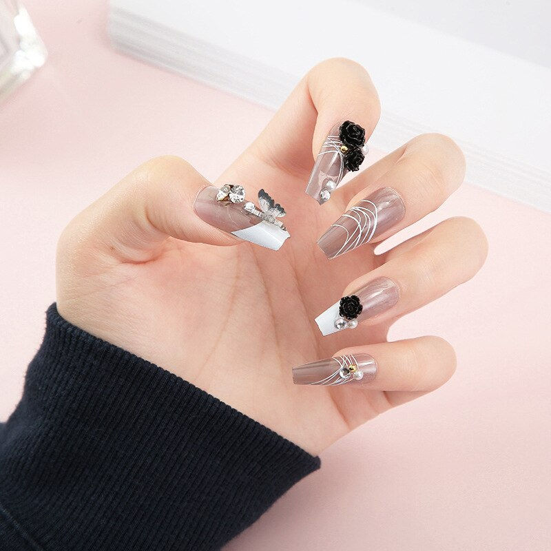 24pcs False Nail Press on Full Cover Mid-length Multiple Style Nails Gyaru Easy 