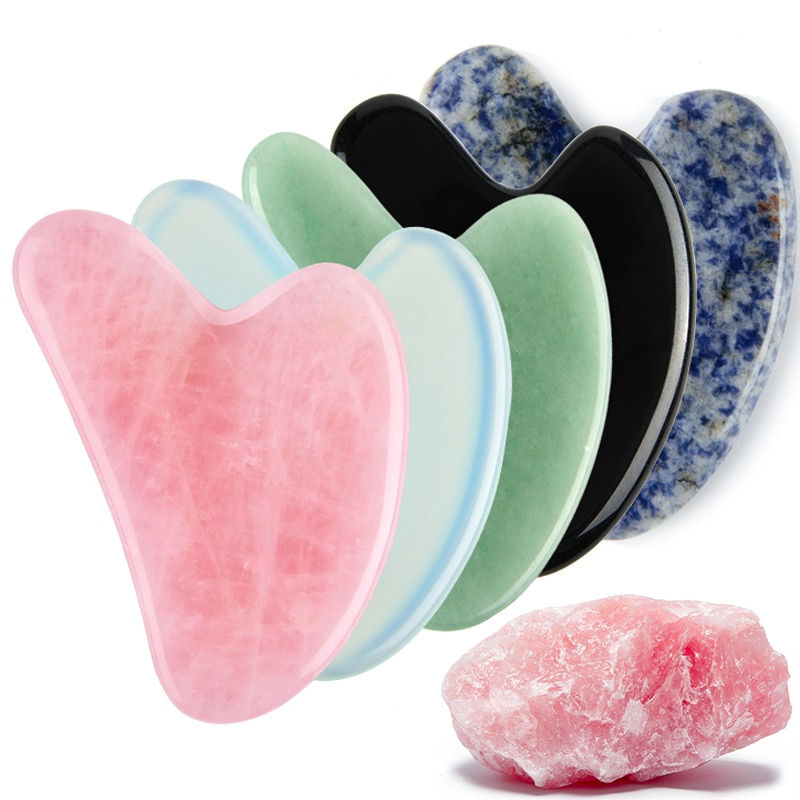Natural Stone Jade Gouache Scraper Rose Quartz Facial Gua Sha Tools Neck Massage