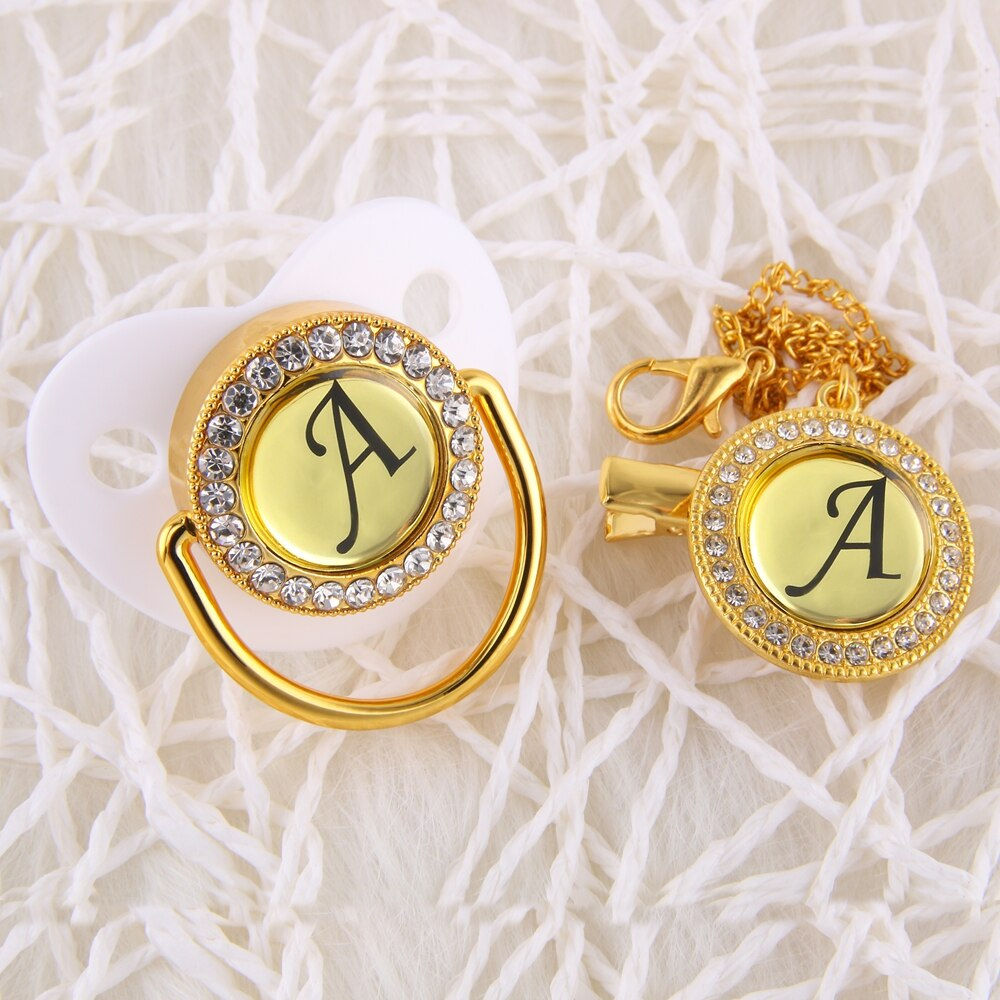 Luxury Baby Pacifier Elegant Initials Letter White Bling Pacifier Sparkling