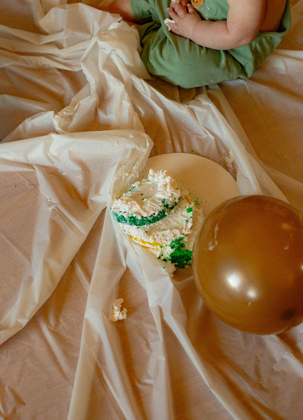 Overhead shot of smashed cake