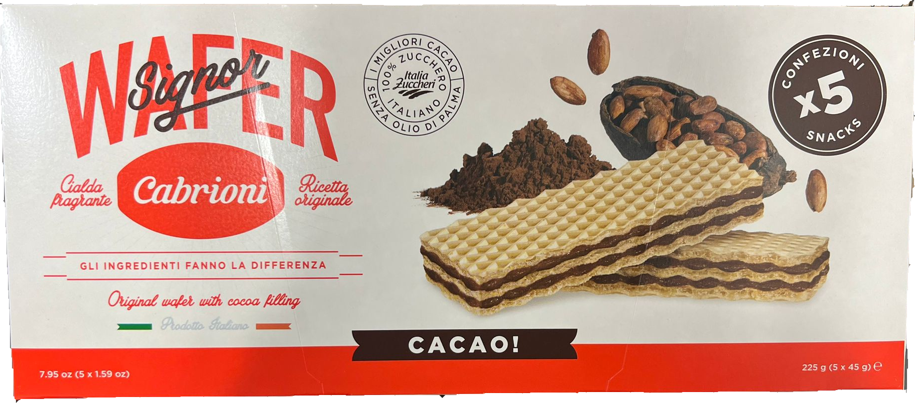 Cabrioni Wafer bar Multipack cacao (225gr) 5X45gr nocciola