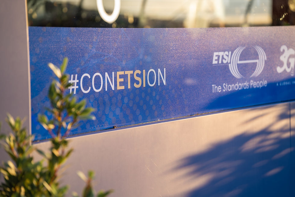 Blue event banner with #CONETSION and ETSI logo, highlighting the event's branding and focus on tech community building.