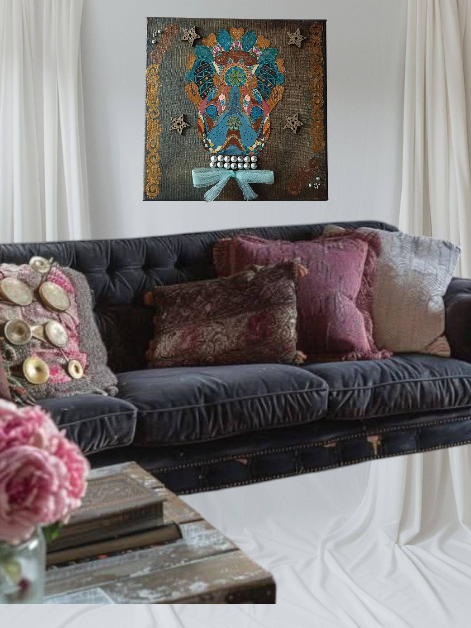 tableau bouledogue Français rock