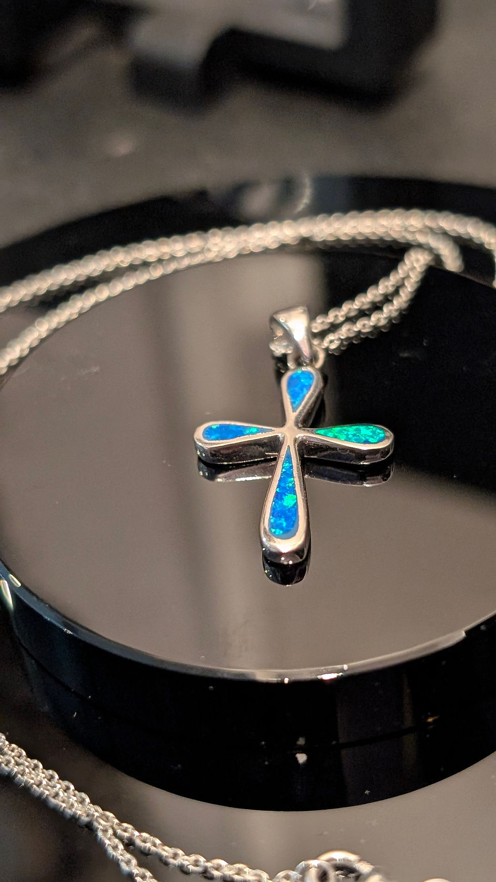 Thumbnail: Sterling Silver Blue Opal Cross.