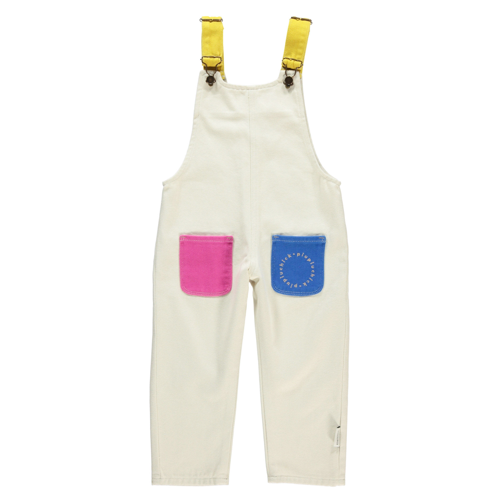 Piupiuchick - Dungarees w/ pockets | ecru w/ multicolour straps & pockets