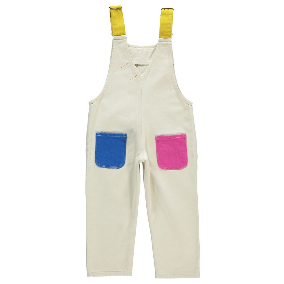 섬네일: Piupiuchick - Dungarees w/ pockets | ecru w/ multicolour straps & pockets
