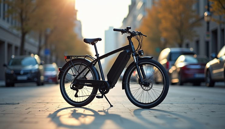 Side view of a modern electric bike parked on a city street