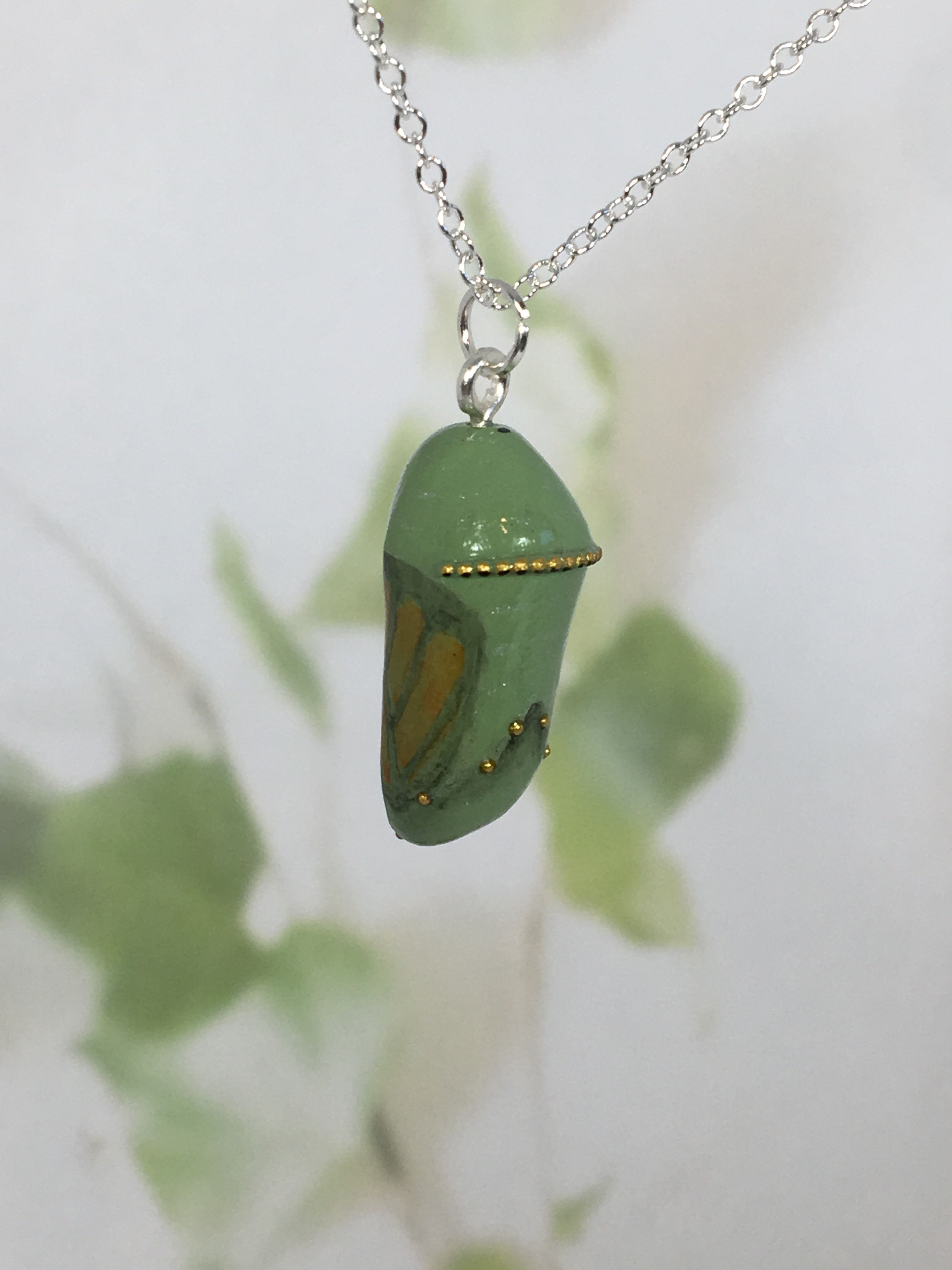 CHANGING MONARCH BUTTERFLY CHRYSALIS - handmade pendant with painted detail
