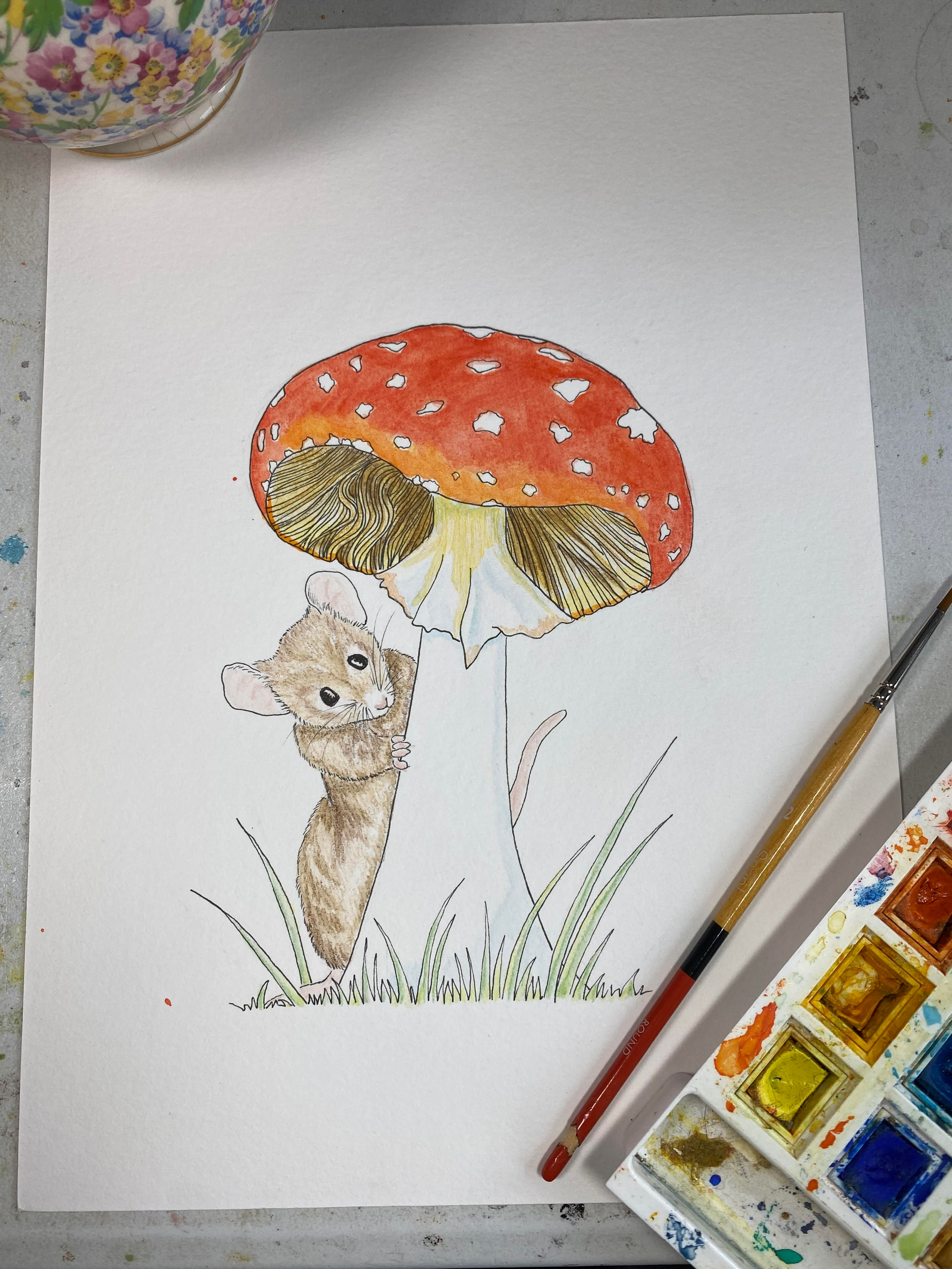 PEEKING MOUSE WATERCOLOUR AND INK PAINTING - art print