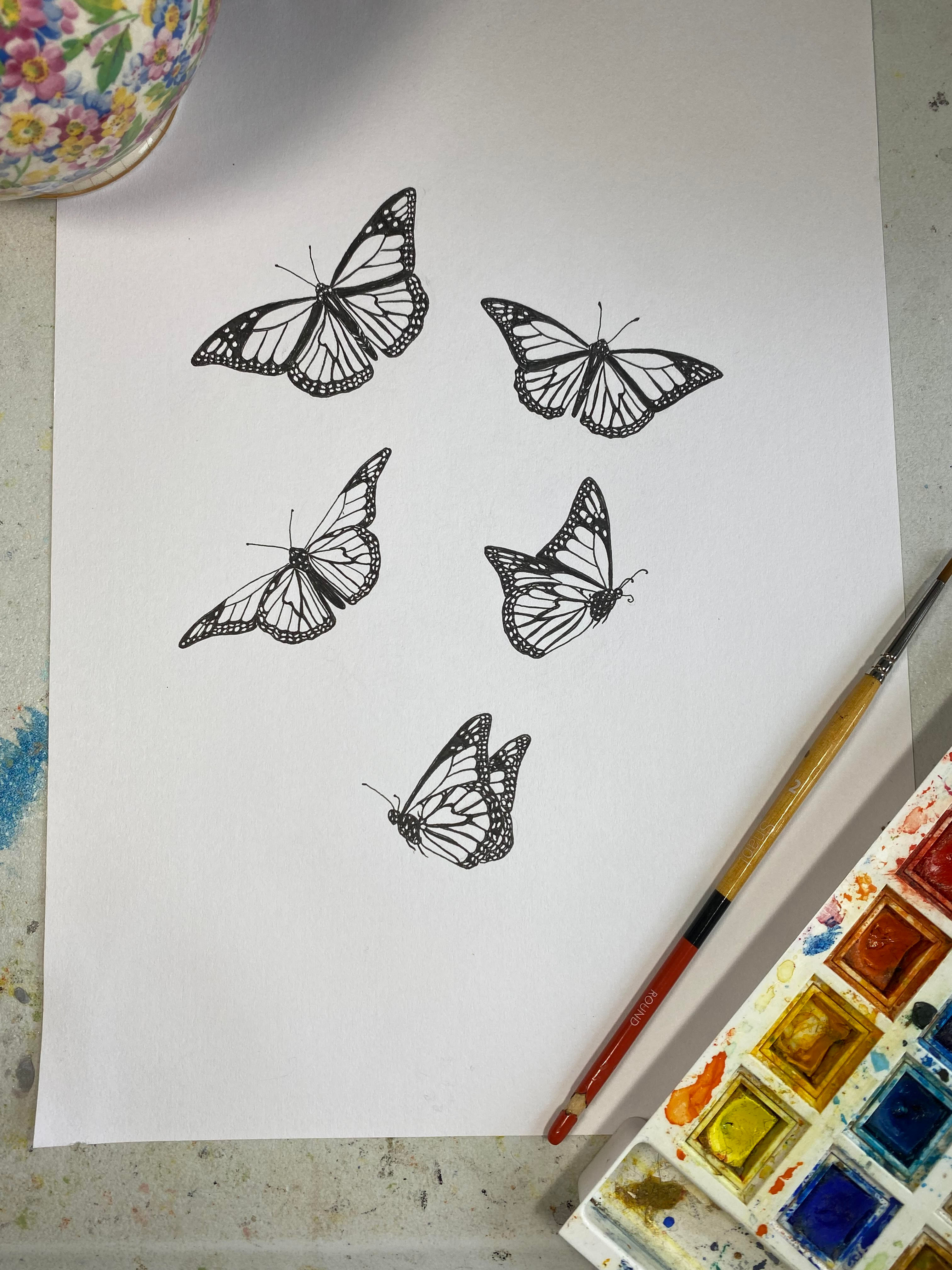 MONARCH BUTTERFLIES IN FLIGHT - art print