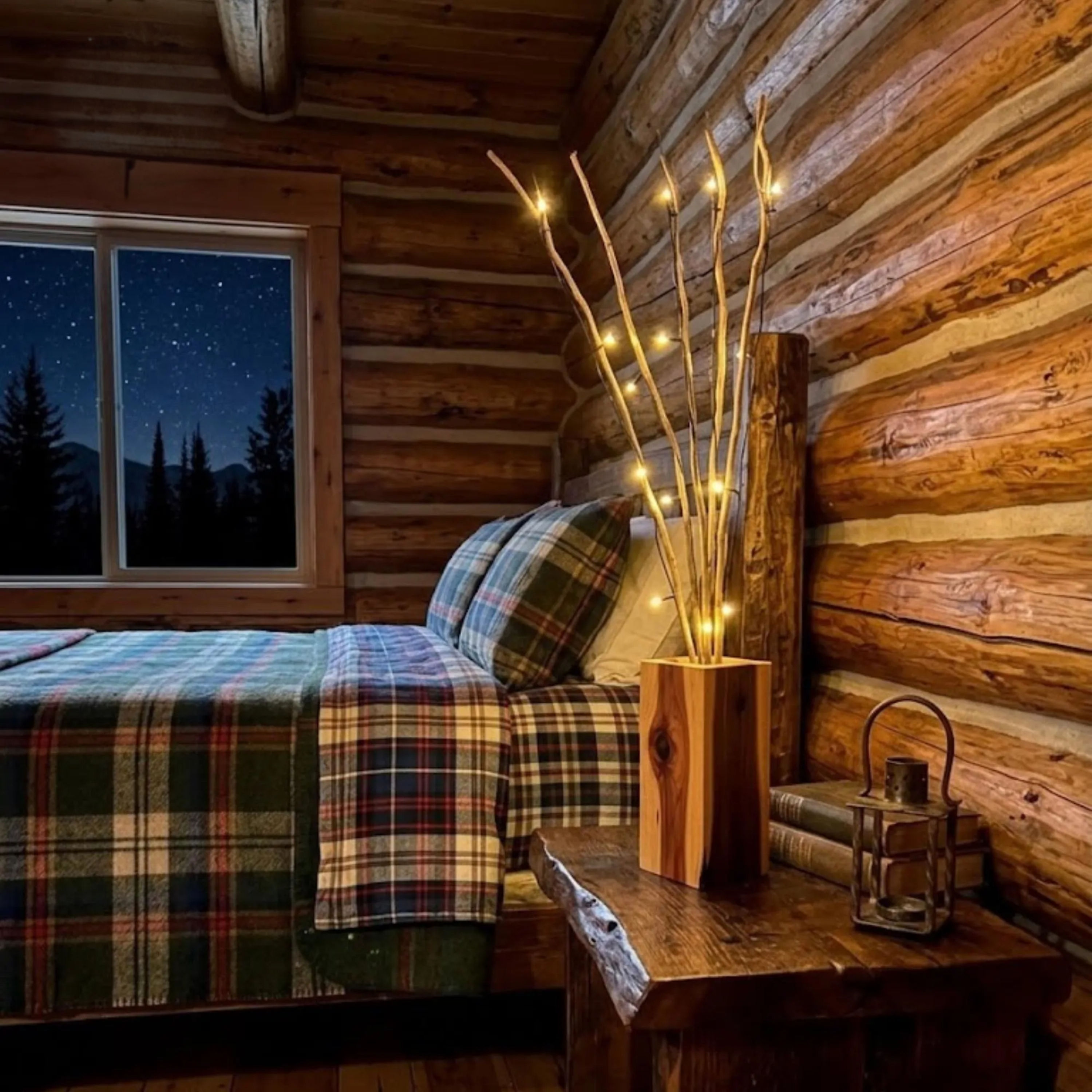 Wood Lamp with Lighted Branches