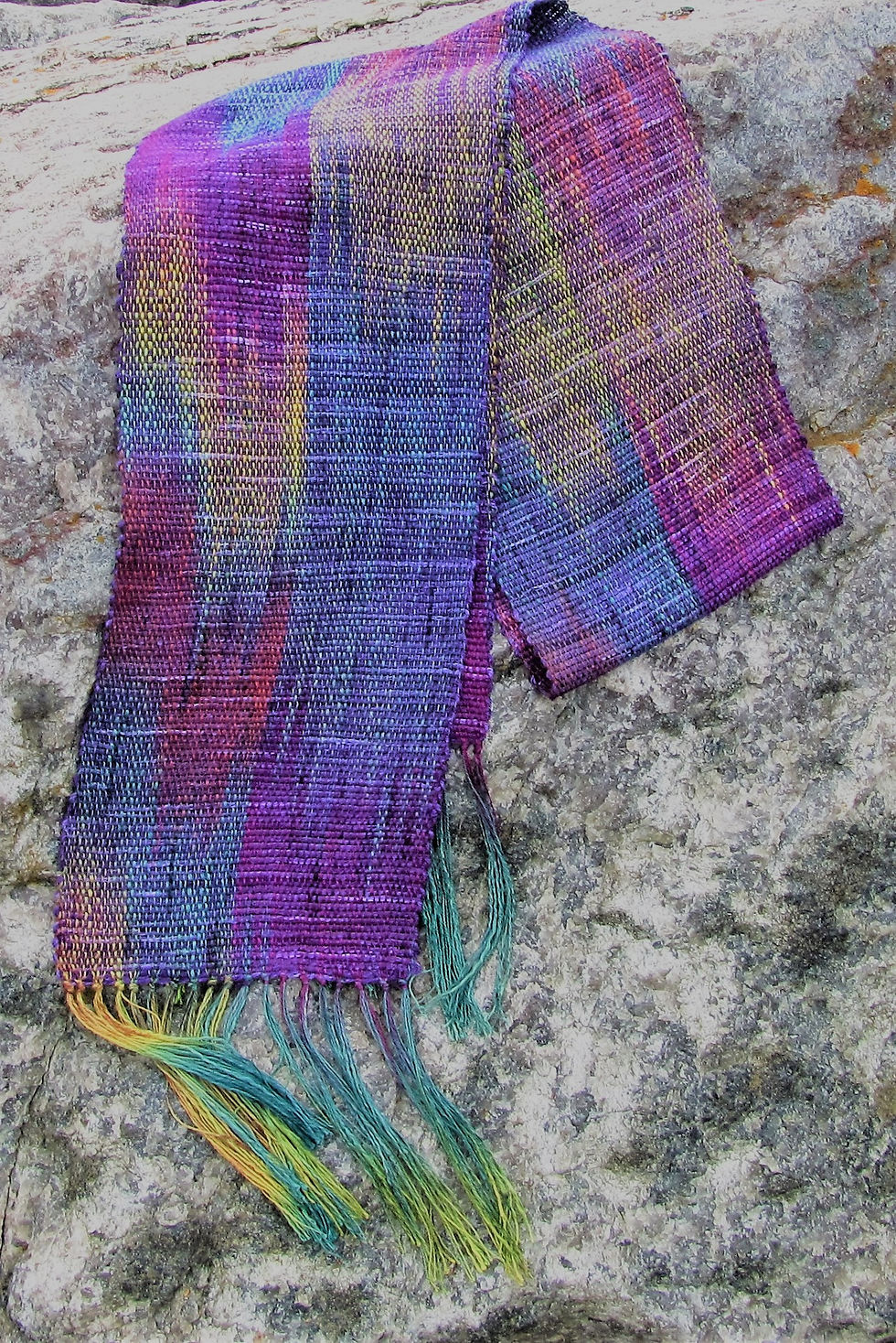 painted scarf on rocks of Lake Superior