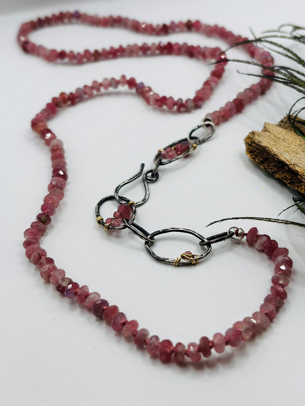 Thumbnail: Pink Tourmaline Silk Knotty Geode Necklace/Wrap Bracelet