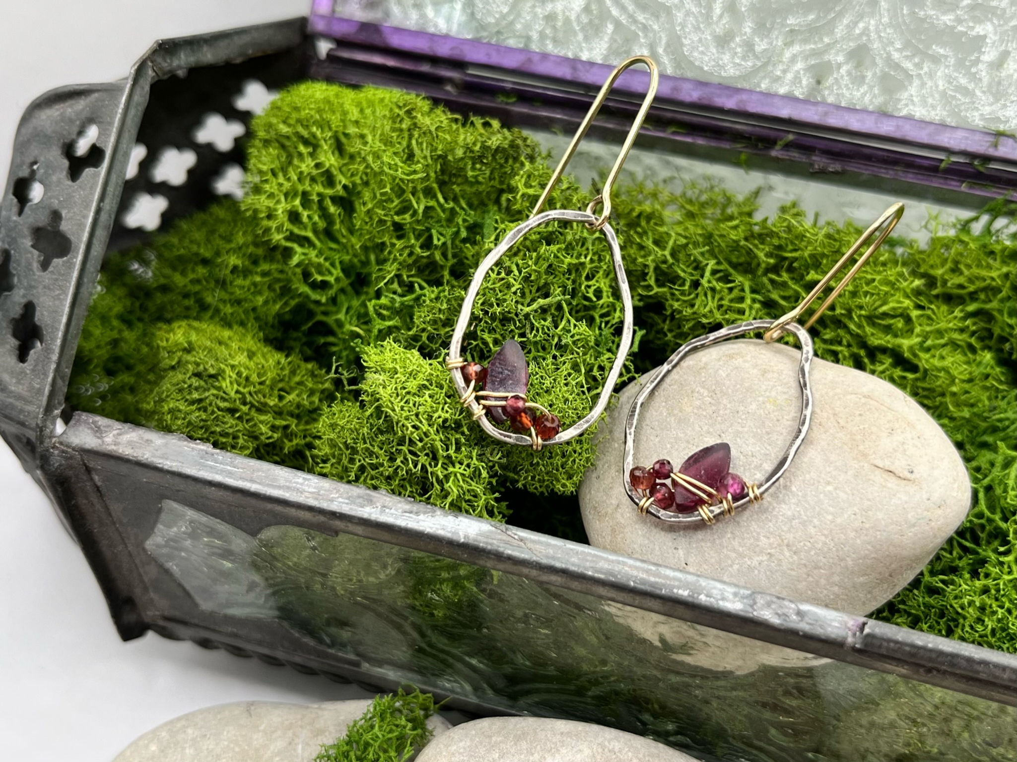 CHERYL Garnet Freeform Pebble Geode Dangle