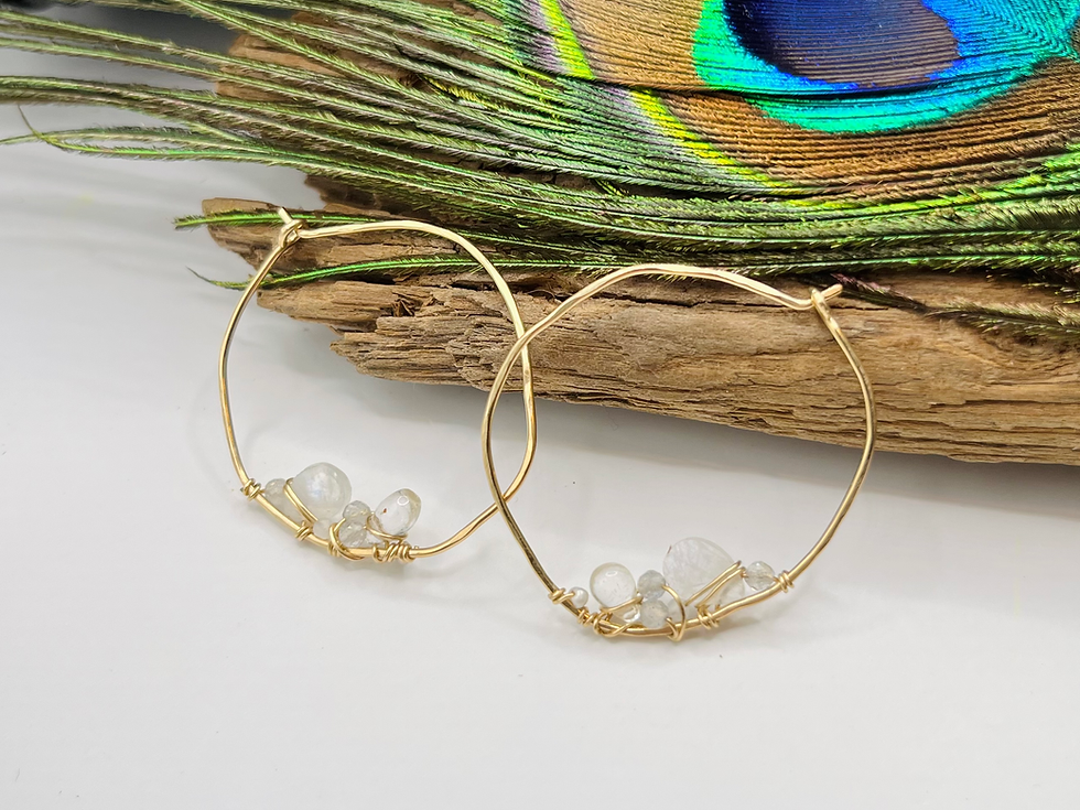 Thumbnail: AUBREY Gold Filled Moonstone Freeform Geode Hoops