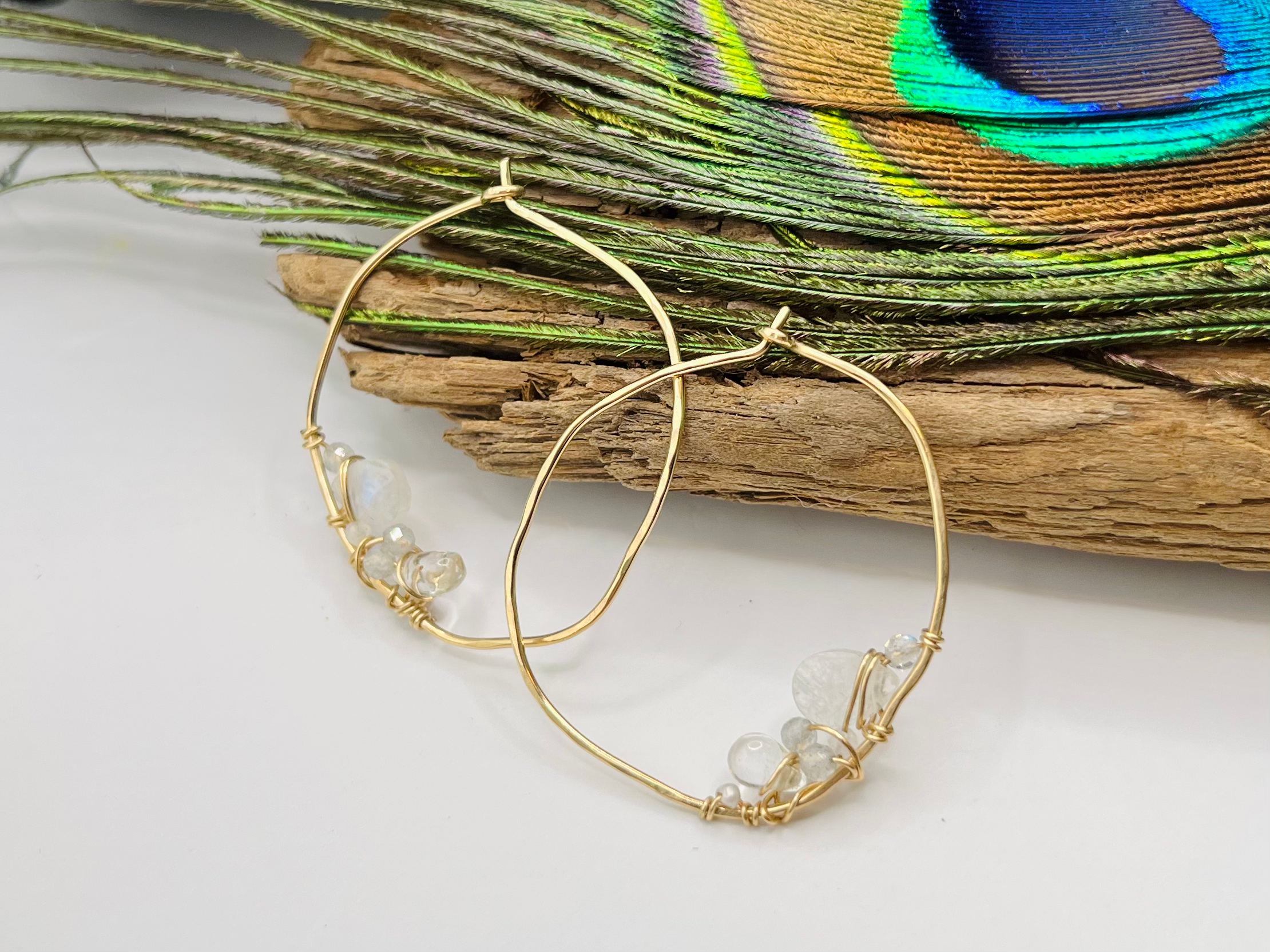 AUBREY Gold Filled Moonstone Freeform Geode Hoops