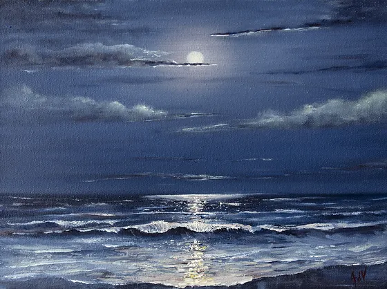 Adrianodavila Adriano Verismo Paesaggi Mare Seascape Notturno