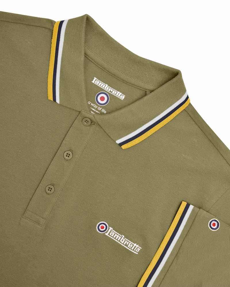 Thumbnail: Lambretta Triple Tipped Polo - Khaki (White/Navy/Gold) SS1650