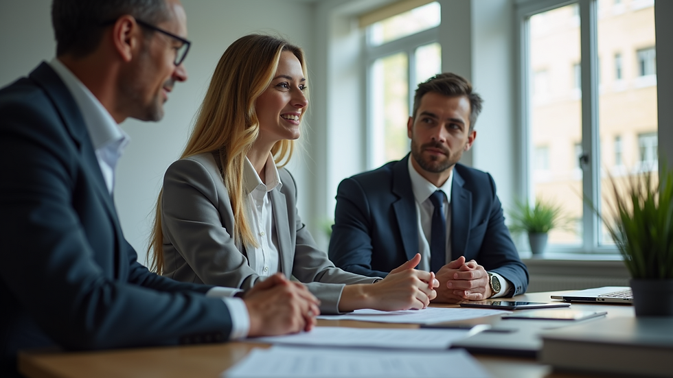 Eye-level view of a professional consultant discussing HR strategies with a client